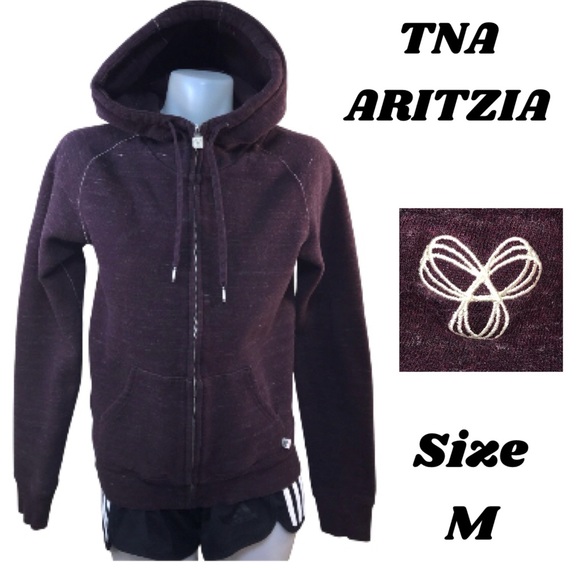 TNA ARITZIA FULL ZIP HOODIE WINE BURGUNDY EMBROIDERED LOGO SIZE M - Picture 14 of 15